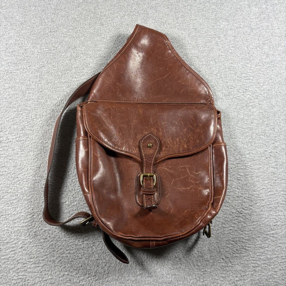 VTG Ettinger London Leather Sling Bag Backpack Made In England Rucksack Brown